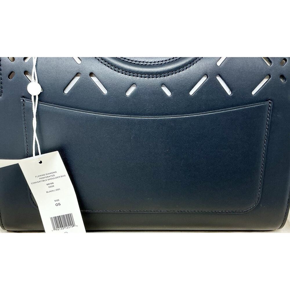🆕Tory Burch Fleming Diamond Perforated Convertible Shoulder Black Matte Bag NWT - Picture 8 of 16
